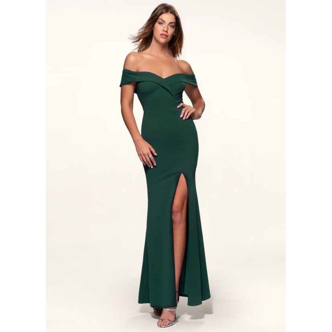 Blush Mark My Valentine Dark Emerald Stretch Crepe Maxi Dress