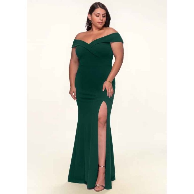 Blush Mark My Valentine Dark Emerald Stretch Crepe Maxi Dress