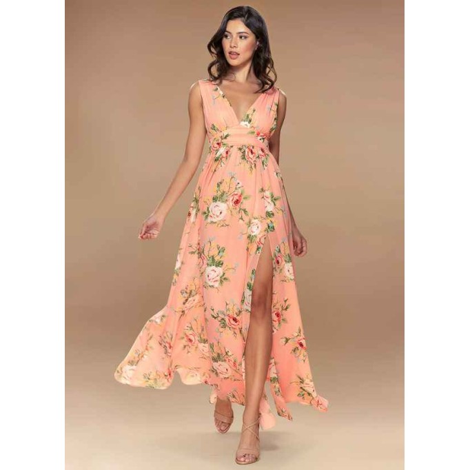 Blush Mark Versailles Blush Floral Print Floral Print Chiffon Maxi Dress