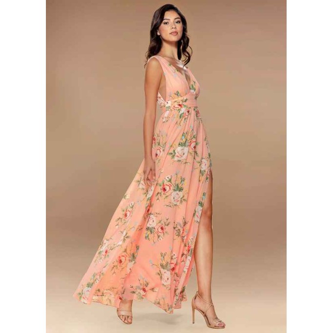 Blush Mark Versailles Blush Floral Print Floral Print Chiffon Maxi Dress