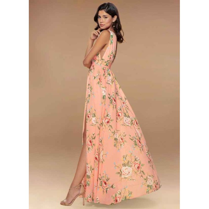 Blush Mark Versailles Blush Floral Print Floral Print Chiffon Maxi Dress