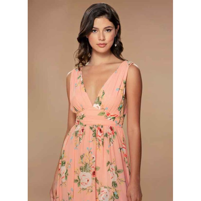 Blush Mark Versailles Blush Floral Print Floral Print Chiffon Maxi Dress