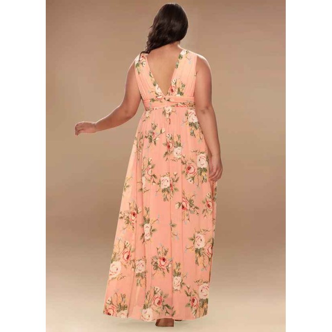 Blush Mark Versailles Blush Floral Print Floral Print Chiffon Maxi Dress