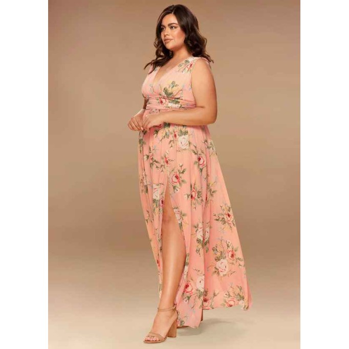 Blush Mark Versailles Blush Floral Print Floral Print Chiffon Maxi Dress