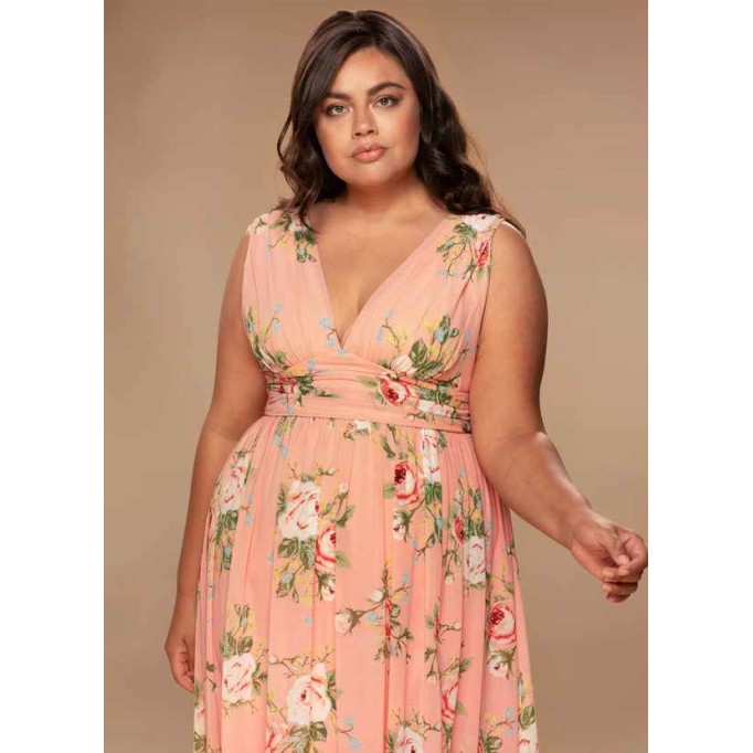 Blush Mark Versailles Blush Floral Print Floral Print Chiffon Maxi Dress