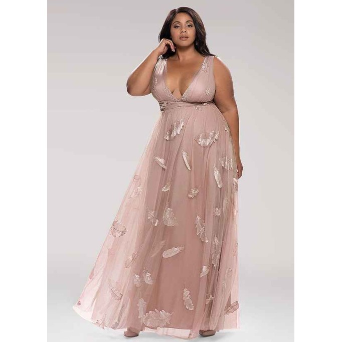 Blush Mark Lost In Paradise Blush Embroidery Tulle Maxi Dress