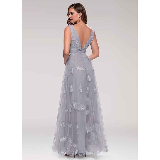 Blush Mark Lost In Paradise Grey Embroidery Tulle Maxi Dress