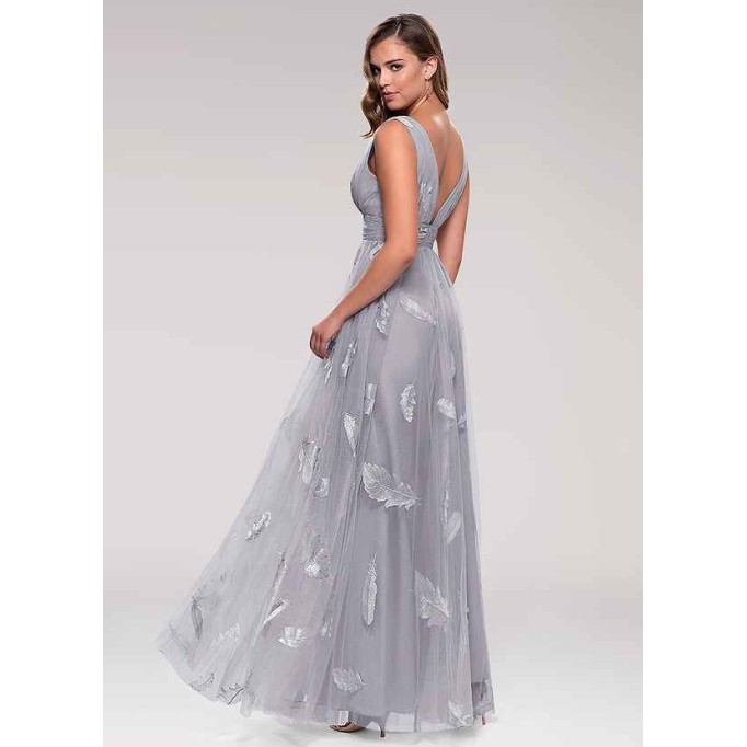 Blush Mark Lost In Paradise Grey Embroidery Tulle Maxi Dress