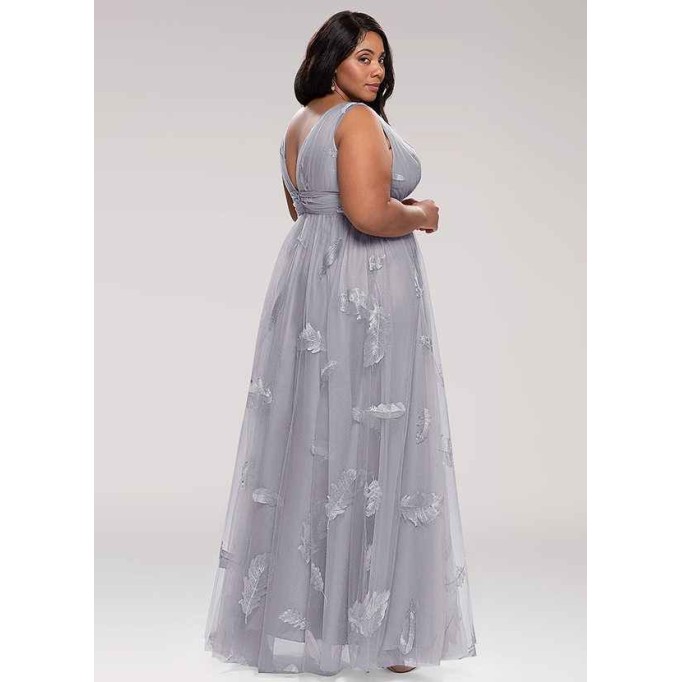 Blush Mark Lost In Paradise Grey Embroidery Tulle Maxi Dress