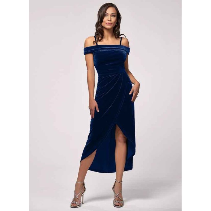 Blush Mark Sweet Desire Navy Blue Velvet Midi Dress