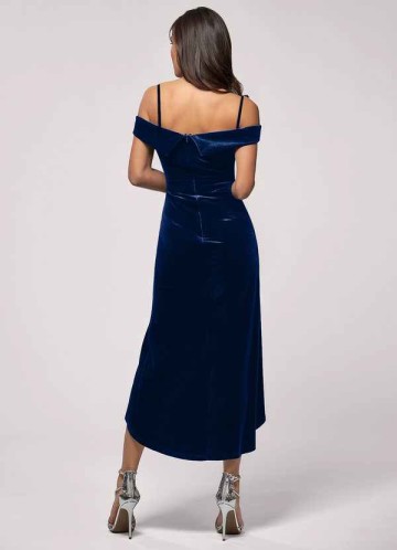 Blush Mark Sweet Desire Navy Blue Velvet Midi Dress