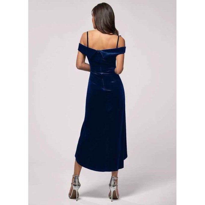 Blush Mark Sweet Desire Navy Blue Velvet Midi Dress