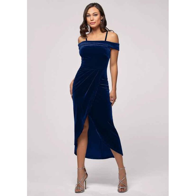 Blush Mark Sweet Desire Navy Blue Velvet Midi Dress