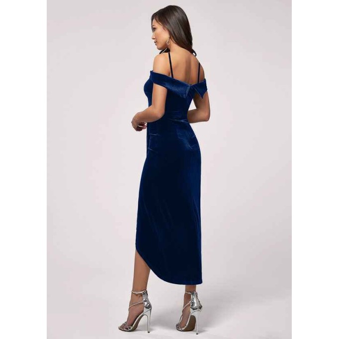 Blush Mark Sweet Desire Navy Blue Velvet Midi Dress