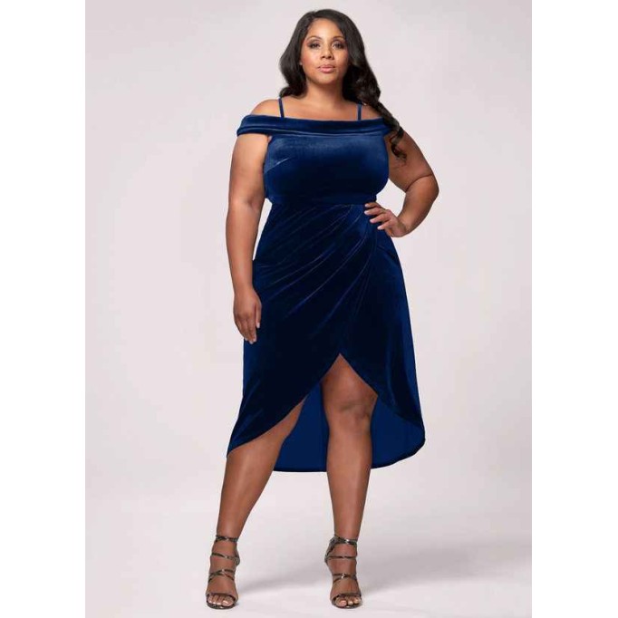 Blush Mark Sweet Desire Navy Blue Velvet Midi Dress