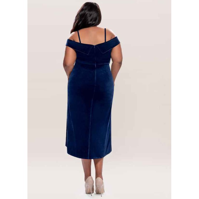 Blush Mark Sweet Desire Navy Blue Velvet Midi Dress