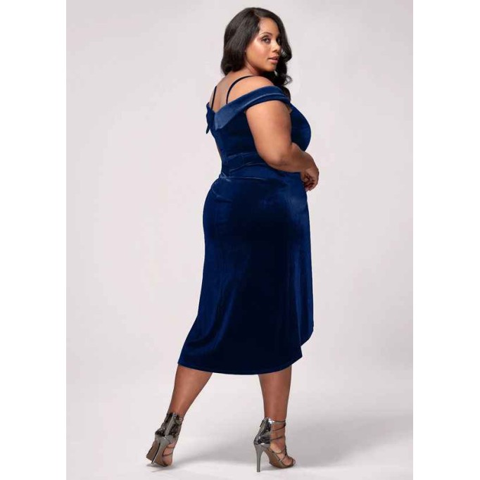 Blush Mark Sweet Desire Navy Blue Velvet Midi Dress