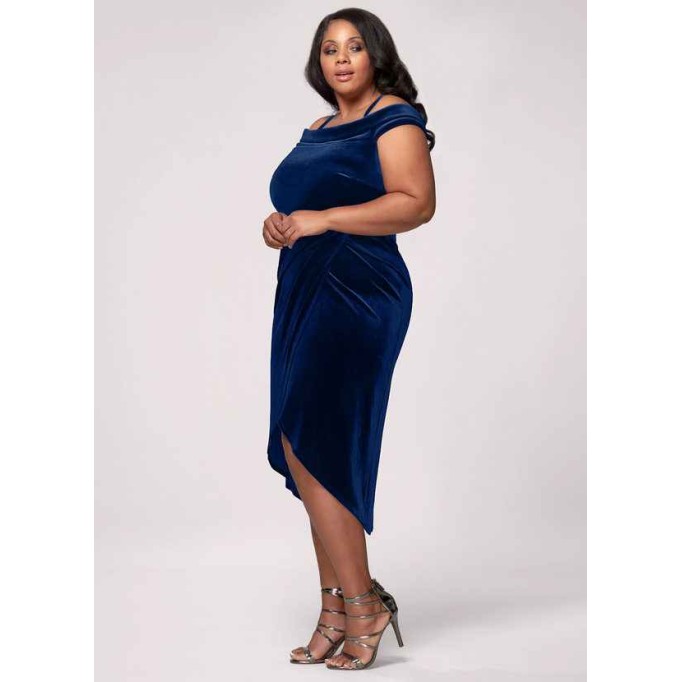 Blush Mark Sweet Desire Navy Blue Velvet Midi Dress