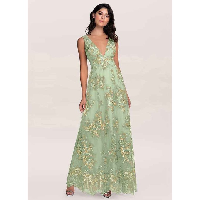 Blush Mark Romantic Adventure Dusty Sage Embroidery Tulle Maxi Dress