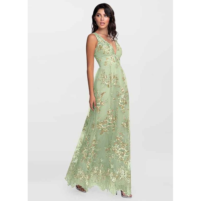 Blush Mark Romantic Adventure Dusty Sage Embroidery Tulle Maxi Dress