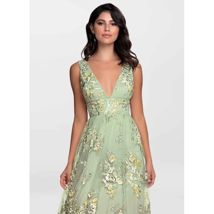 Blush Mark Romantic Adventure Dusty Sage Embroidery Tulle Maxi Dress