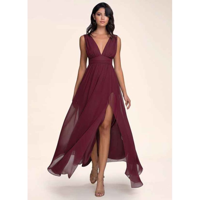 Blush Mark Dancing Queen Cabernet Chiffon Maxi Dress