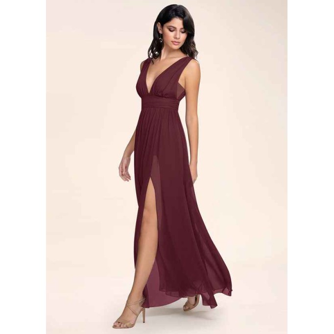 Blush Mark Dancing Queen Cabernet Chiffon Maxi Dress