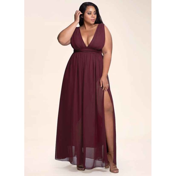 Blush Mark Dancing Queen Cabernet Chiffon Maxi Dress