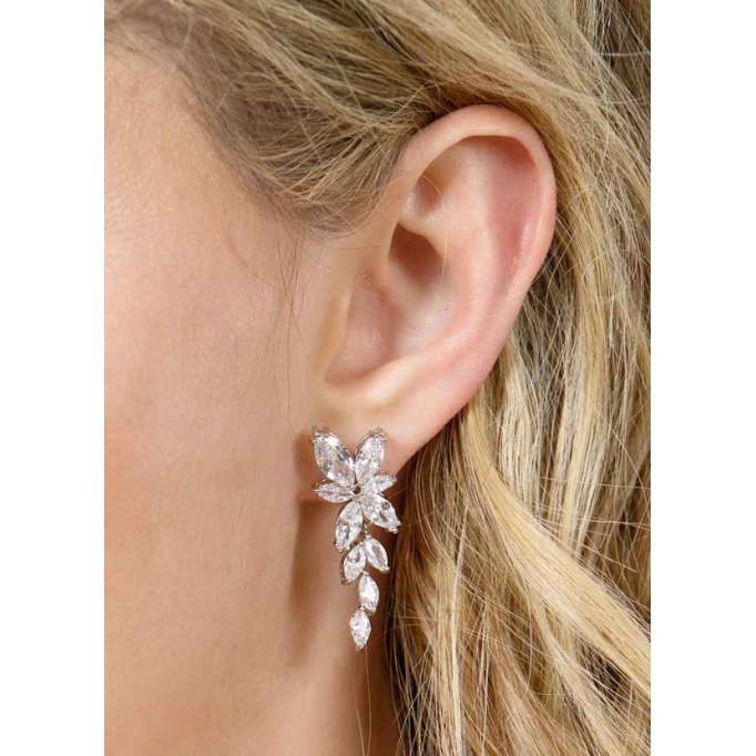 Floral Leaf Rhinestone Drop Earrings