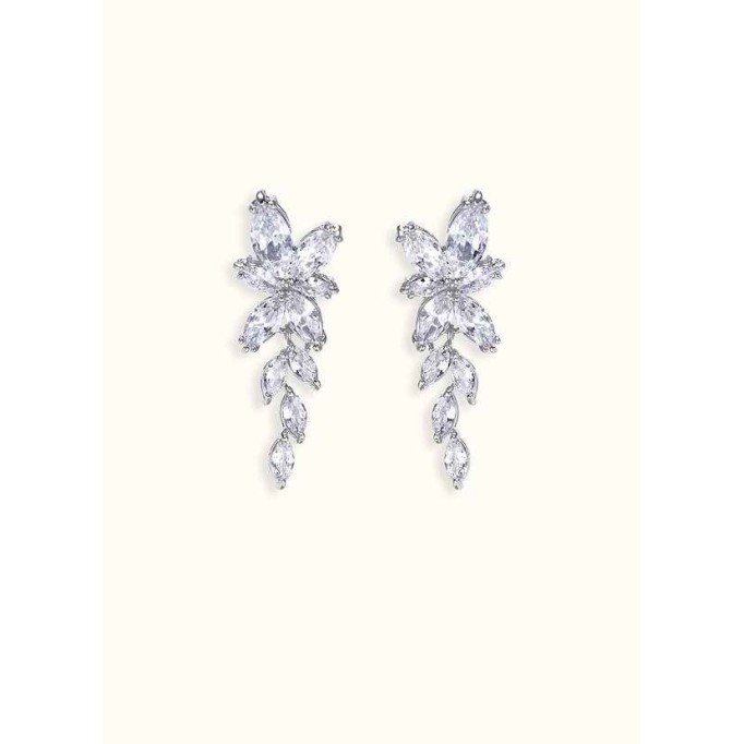 Floral Leaf Rhinestone Drop Earrings