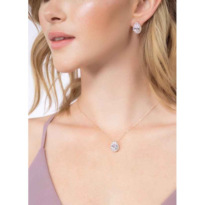 Haloed Pear Cubic Zirconia Pendant Necklace