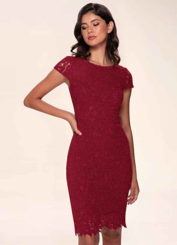 Blush Mark Heavenly Kiss Burgundy Lace Bodycon Short Dress