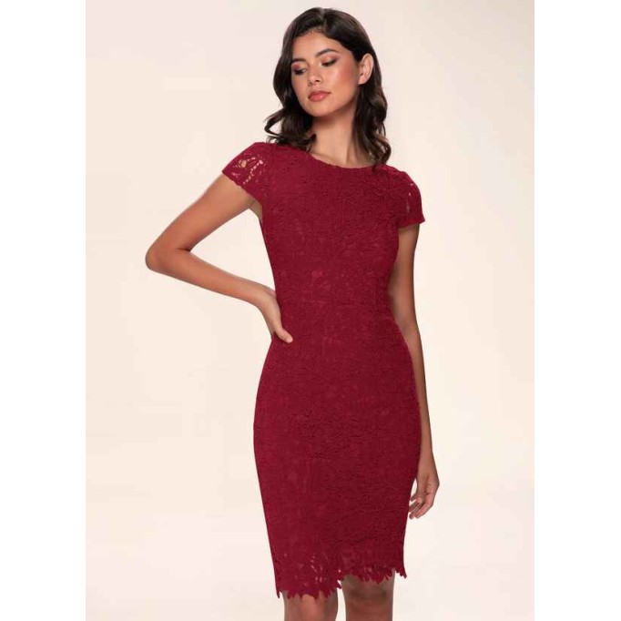 Blush Mark Heavenly Kiss Burgundy Lace Bodycon Short Dress