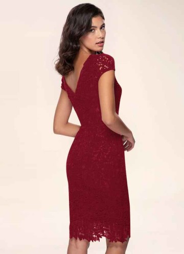 Blush Mark Heavenly Kiss Burgundy Lace Bodycon Short Dress