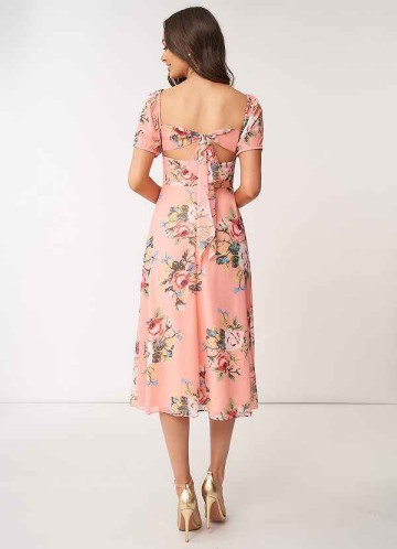 AZ Occasions Flower Meadow Floral Print Chiffon Midi Dress