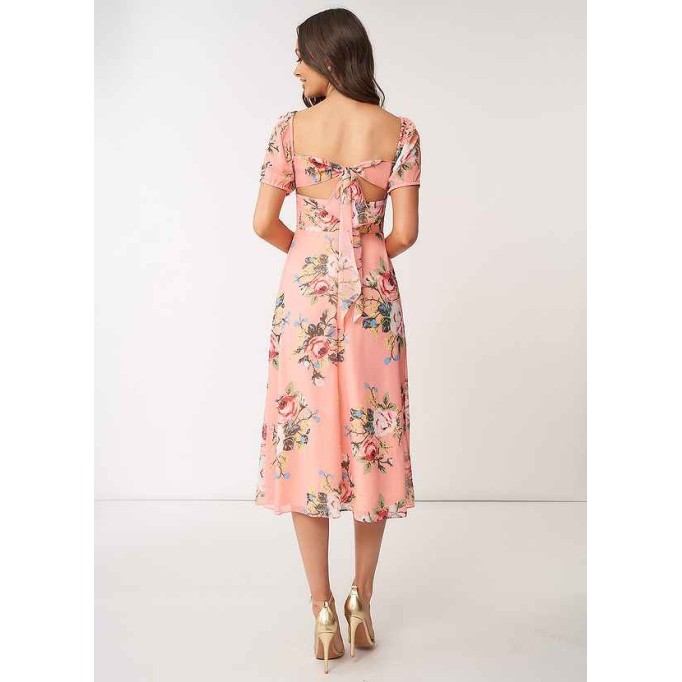 AZ Occasions Flower Meadow Floral Print Chiffon Midi Dress