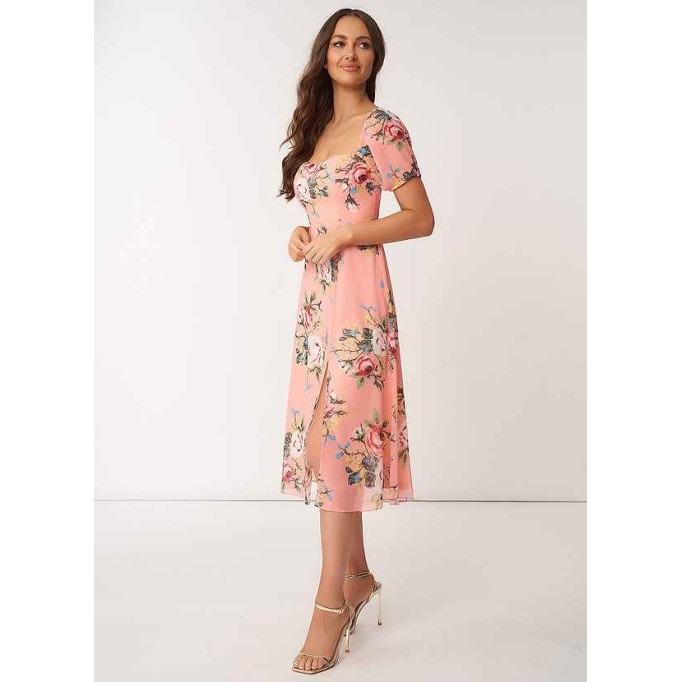 AZ Occasions Flower Meadow Floral Print Chiffon Midi Dress