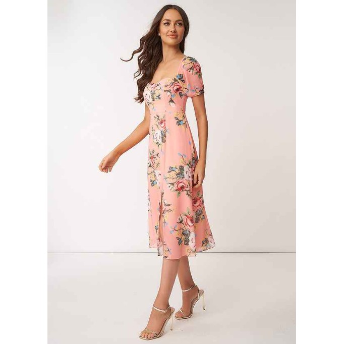 AZ Occasions Flower Meadow Floral Print Chiffon Midi Dress