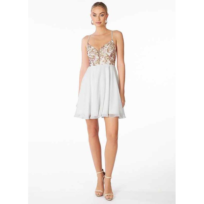 AZ Occasions Mini Embroidered Lace and Chiffon Skirt Dress