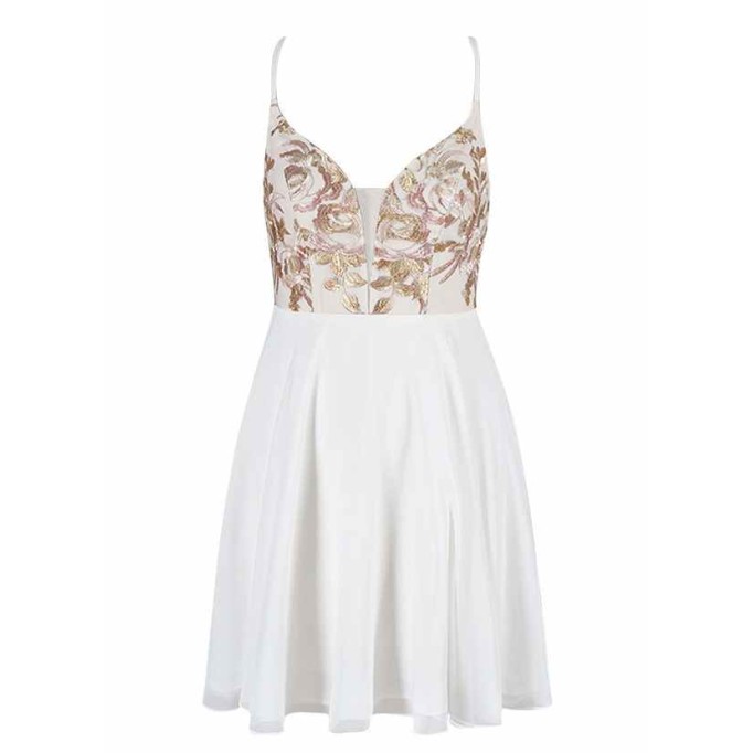 AZ Occasions Mini Embroidered Lace and Chiffon Skirt Dress