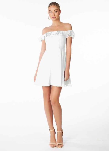 AZ Occasions Mini Chiffon Dress with Off the Shoulder Sleeves