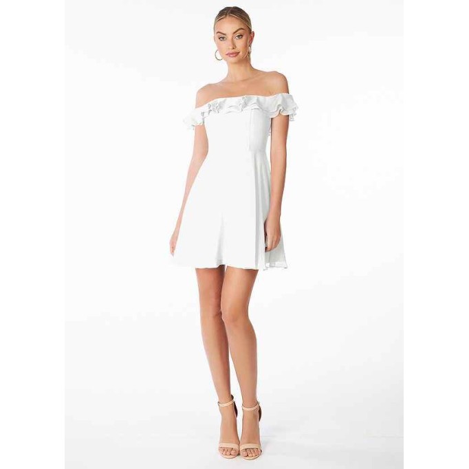 AZ Occasions Mini Chiffon Dress with Off the Shoulder Sleeves