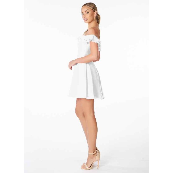 AZ Occasions Mini Chiffon Dress with Off the Shoulder Sleeves