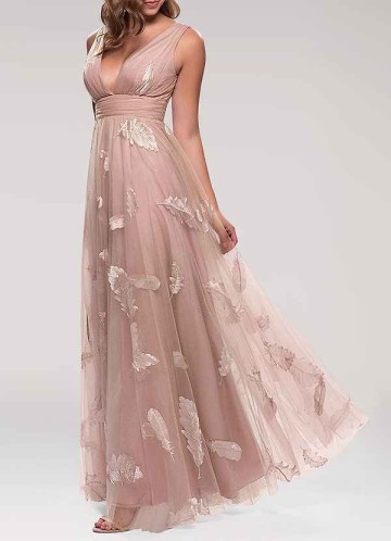 AZ Occasions Lost In Paradise Blush Embroidery Tulle Maxi Dress