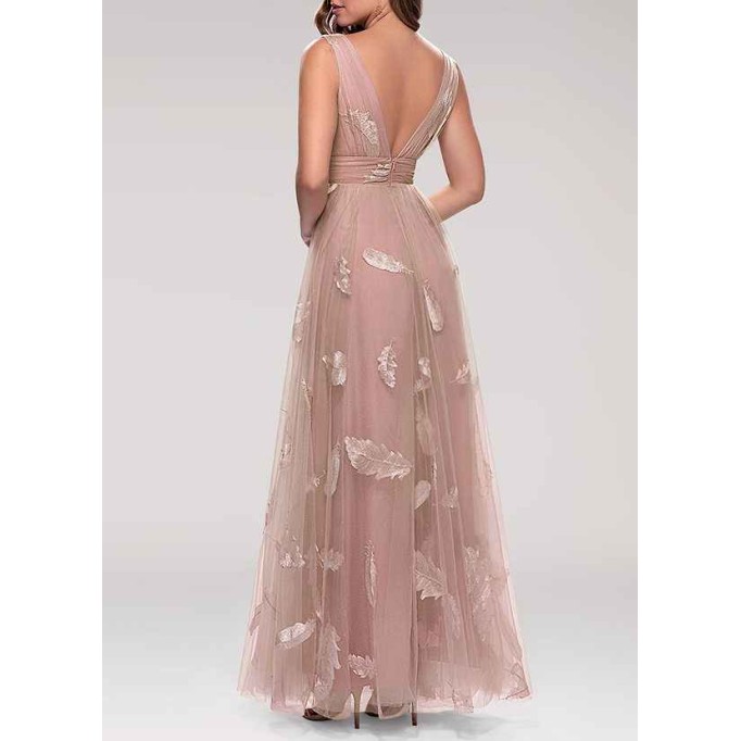 AZ Occasions Lost In Paradise Blush Embroidery Tulle Maxi Dress