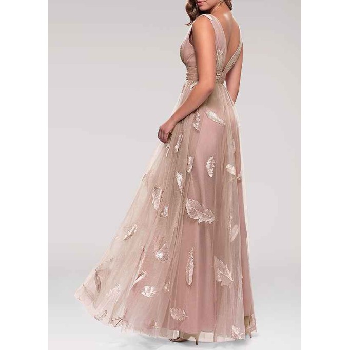 AZ Occasions Lost In Paradise Blush Embroidery Tulle Maxi Dress