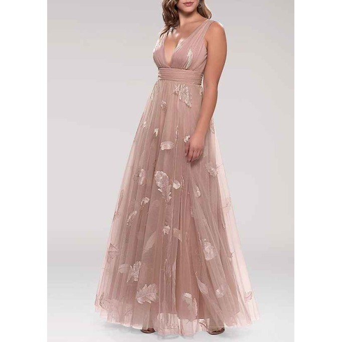 AZ Occasions Lost In Paradise Blush Embroidery Tulle Maxi Dress