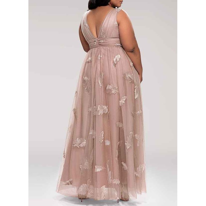 AZ Occasions Lost In Paradise Blush Embroidery Tulle Maxi Dress