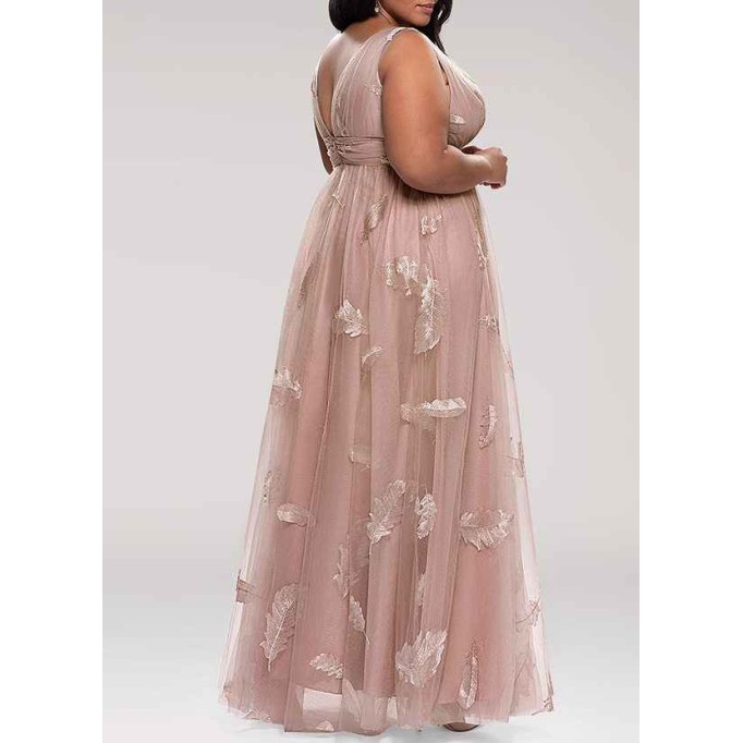 AZ Occasions Lost In Paradise Blush Embroidery Tulle Maxi Dress