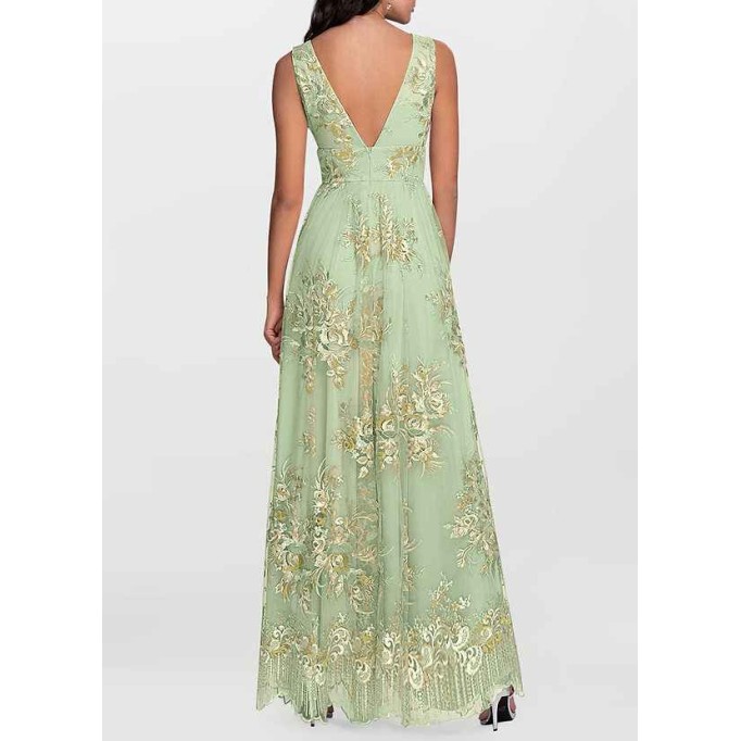 AZ Occasions Romantic Adventure Dusty Sage Embroidery Tulle Maxi Dress